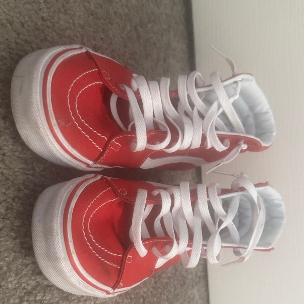 Vans Red and White High-Top Sneakers